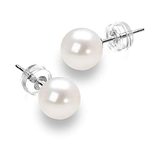 JORA Pearl Earrings 14K White Gold White Freshwater Cultured Pearl Stud Earrings for Women (6mm) - Image 1