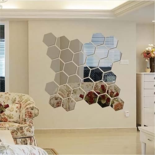 WallDaddy Mirror Finish Plastic Sticker Size (12x10) Cm Each Hexagons Pack of 31 for Bedroom, Drawing Room, Kids Room, Walls, Doors, Mirror, Furniture etc - Image 1
