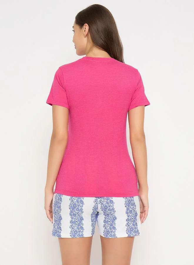 Clovia Clovia Floral Print Short Sleeve T-Shirt and Shorts Set
