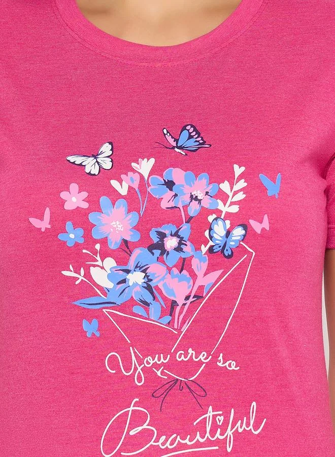 Clovia Clovia Floral Print Short Sleeve T-Shirt and Shorts Set