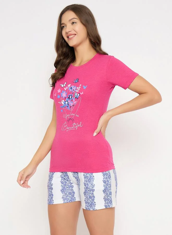 Clovia Clovia Floral Print Short Sleeve T-Shirt and Shorts Set