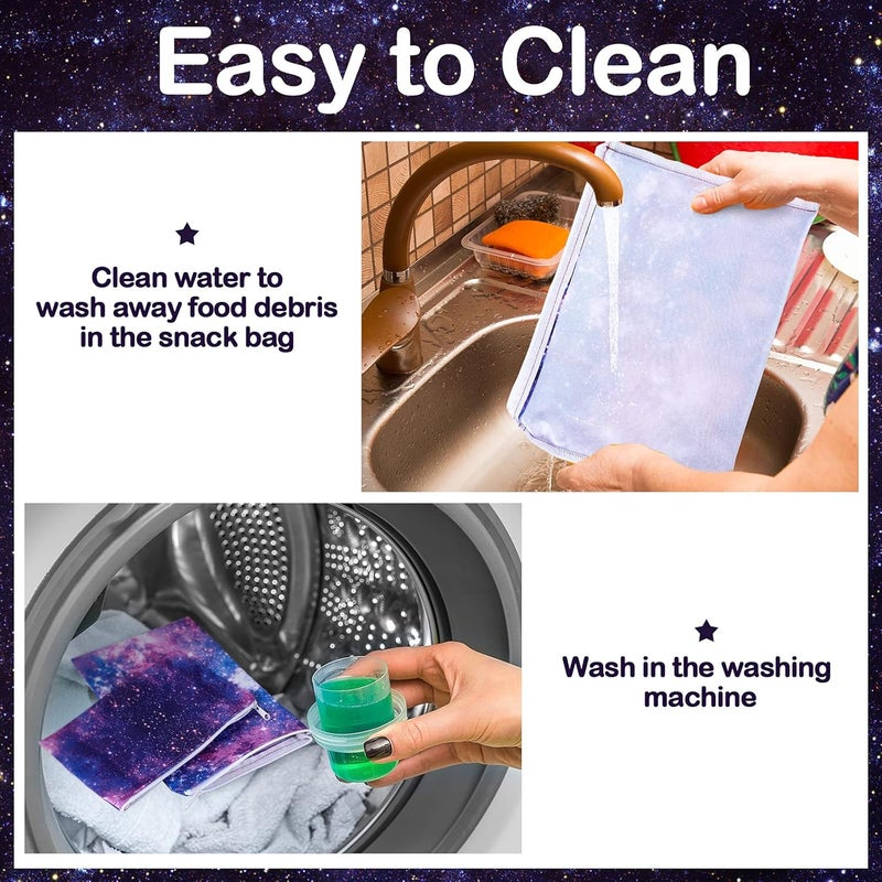 klarako 5 Pieces Reusable Sandwich and Snack Bags Safe, Snack Bags with Zipper for Store Preserves, Snacks and Sandwiches, with 2 Large 2 Medium and 1 Small Bags (Galaxy Lklarako Pattern) - Image 5