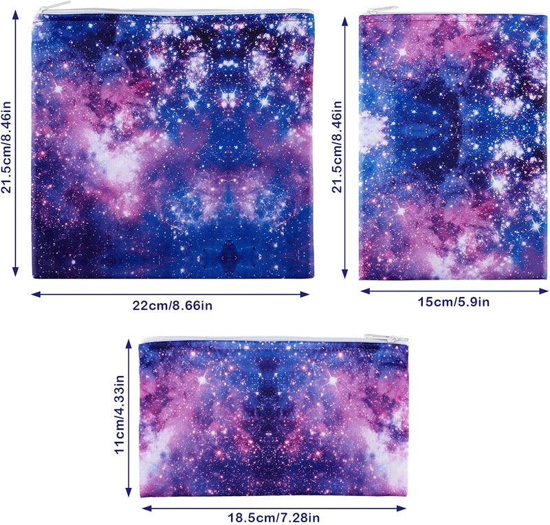 klarako 5 Pieces Reusable Sandwich and Snack Bags Safe, Snack Bags with Zipper for Store Preserves, Snacks and Sandwiches, with 2 Large 2 Medium and 1 Small Bags (Galaxy Lklarako Pattern) - Image 2