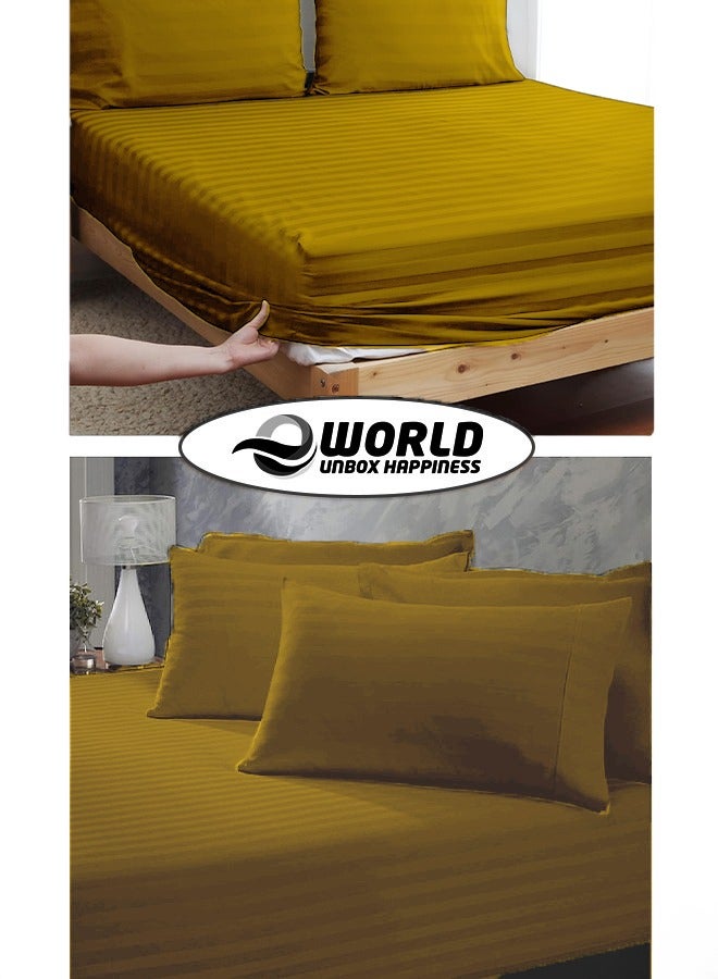 Eworld 3 Piece Luxury Gold Striped Bed Sheet Set with 1 Deep Pocket Fitted Sheet and 2 Pillowcases for Hotel and Home Crafted from Ultra Soft and Breathable Cotton for Year-Round Comfort, (Single/Double)  - Image 5
