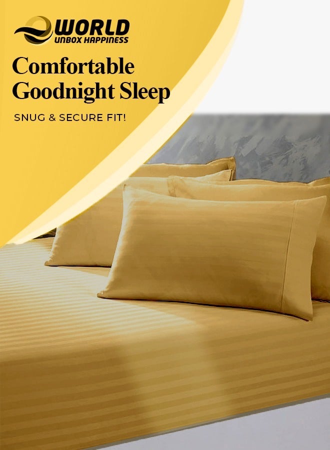 Eworld 3 Piece Luxury Gold Striped Bed Sheet Set with 1 Deep Pocket Fitted Sheet and 2 Pillowcases for Hotel and Home Crafted from Ultra Soft and Breathable Cotton for Year-Round Comfort, (Single/Double)  - Image 4