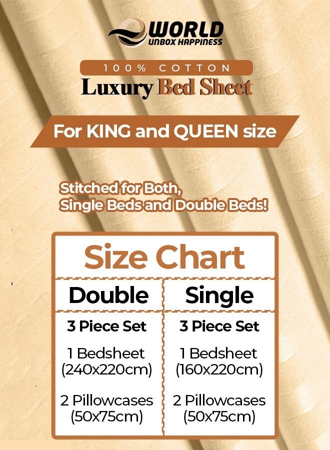 Eworld 3 Piece Luxury Gold Striped Bed Sheet Set with 1 Deep Pocket Fitted Sheet and 2 Pillowcases for Hotel and Home Crafted from Ultra Soft and Breathable Cotton for Year-Round Comfort, (Single/Double)  - Image 2