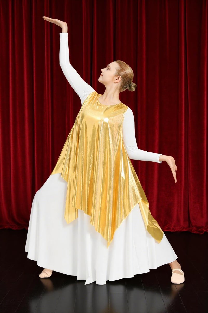 MOLLDAN 2-Piece Praise Dance Dress Set Tunic Liturgical Dancewear Irregular Worship Dress for Church Choir Performance(23855-07-0425-13-S) Metallic-White - Image 5