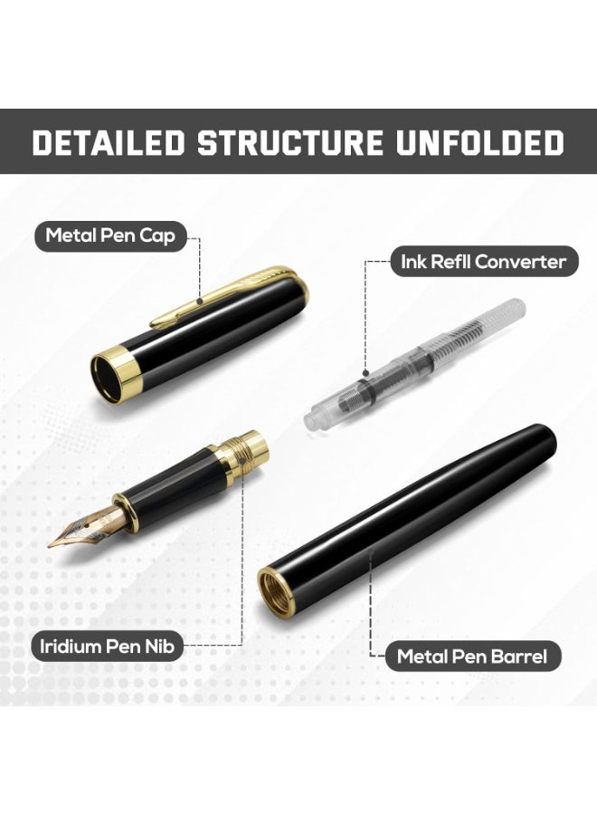 Merrystick Black Luxury Fountain Pen for Men and Women with Gift Box, Black Lacquer with Gold Trim, Medium Nib, Journaling, Calligraphy, Smooth Writing Pens, Office, Father's Day Gift - Image 4