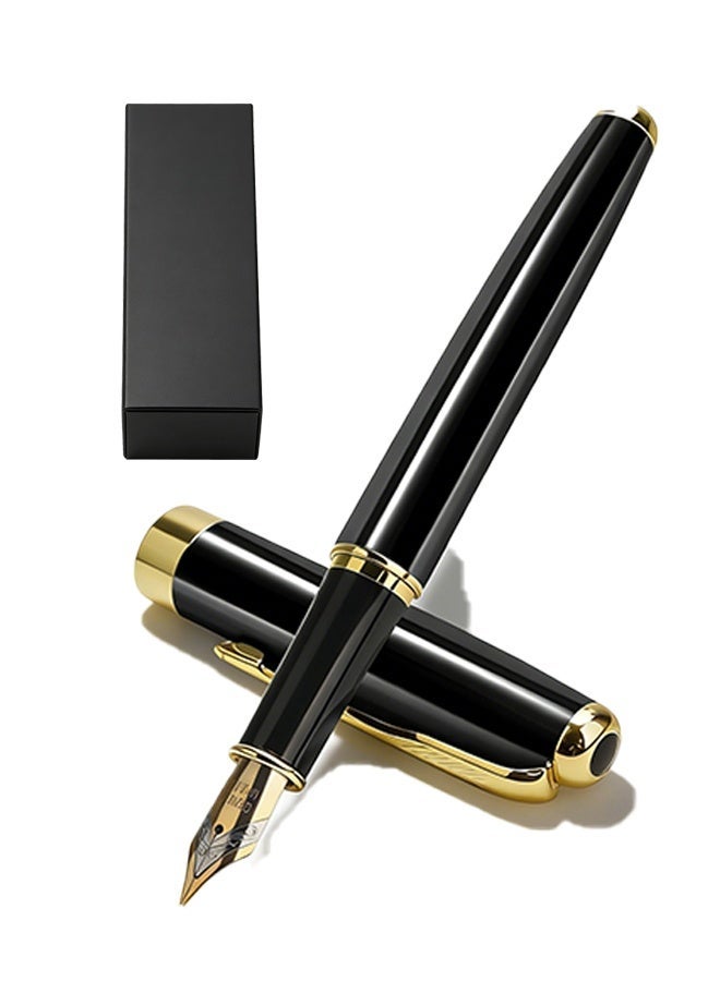 Merrystick Black Luxury Fountain Pen for Men and Women with Gift Box, Black Lacquer with Gold Trim, Medium Nib, Journaling, Calligraphy, Smooth Writing Pens, Office, Father's Day Gift - Image 2