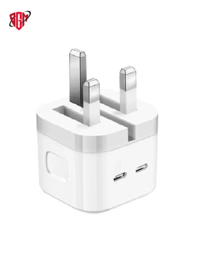 35W USB C PD Fast Charger with USB-C C-C Cable Dual Port Type-C QC3.0 Wall Adapter UK Plug for Samsung Pixel Huawei OnePlus Xiaomi and More (C-C Cable, White)