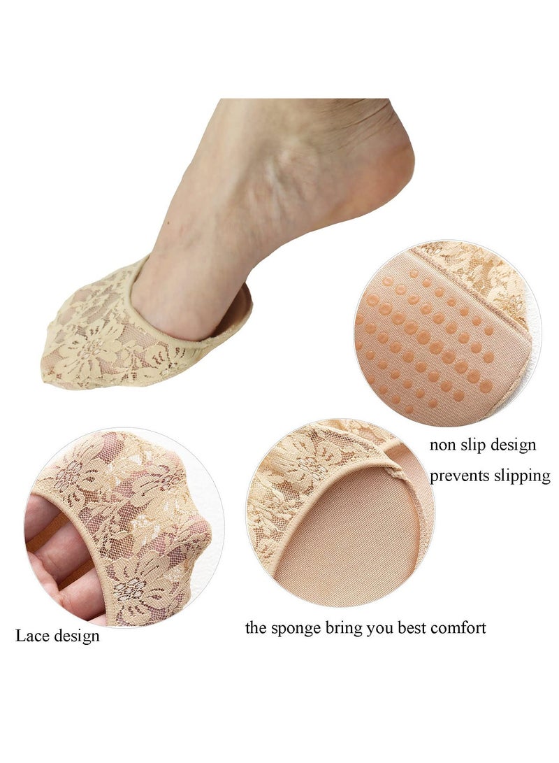 6 Pairs of Women's Half Toe Socks - Lace Toe Topper No Show Liner Seamless Design with Padded Forefoot and Non-Slip Grip, Available in Black and Nude, One Size Fits All. - Image 2