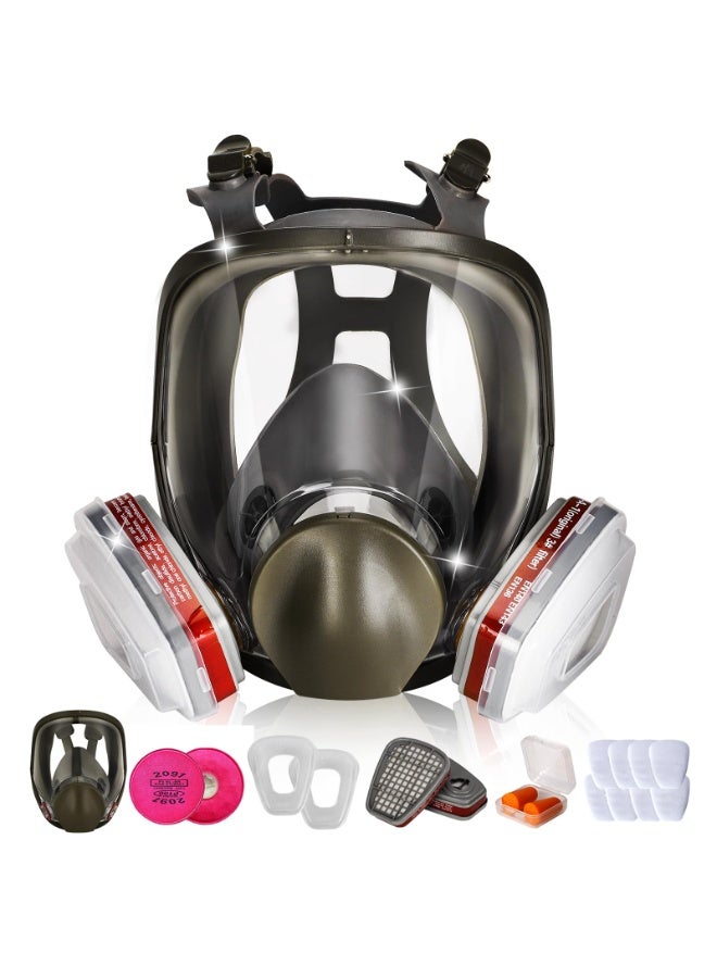WALALLA Full Face Respirator Mask with Filters: 6800 Gas Mask with 6001 & 2097 Filter Reusable Organic Vapor Mask Against Fumes Gases Dust for Painting Epoxy Resin Welding Construction Emergency Polishing - Image 1