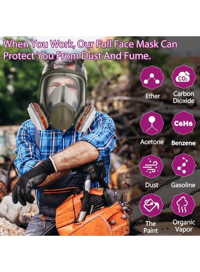 WALALLA Full Face Respirator Mask with Filters: 6800 Gas Mask with 6001 & 2097 Filter Reusable Organic Vapor Mask Against Fumes Gases Dust for Painting Epoxy Resin Welding Construction Emergency Polishing - Image 2