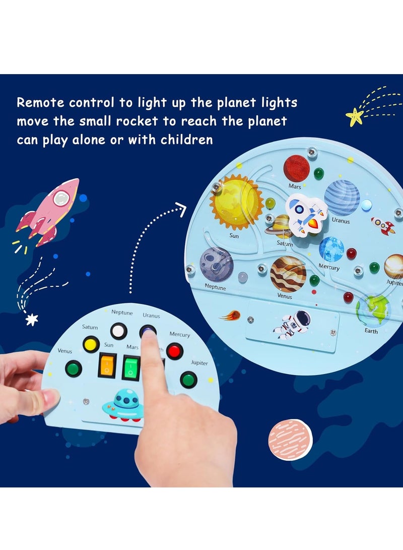 KASTWAVE Sensory Toys with Light Switch, Montessori Busy Board, Space Theme Wooden Sensory Board, for Logical Hands-on Skill, Preschool Learning Activities, Gift for Toddlers - Image 3