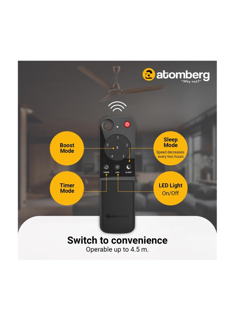atomberg Efficio Alpha 1200mm BLDC Ceiling Fan with Remote Control | BEE 5 star Rated Energy Efficient Ceiling Fan | High Air Delivery with LED Indicators | 1+1 Year Warranty (Gloss Brown)