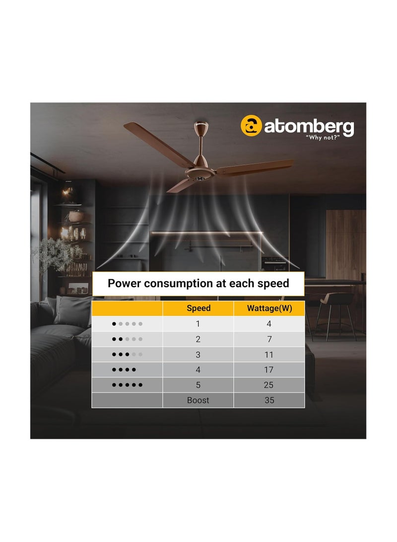 atomberg Efficio Alpha 1200mm BLDC Ceiling Fan with Remote Control | BEE 5 star Rated Energy Efficient Ceiling Fan | High Air Delivery with LED Indicators | 1+1 Year Warranty (Gloss Brown)