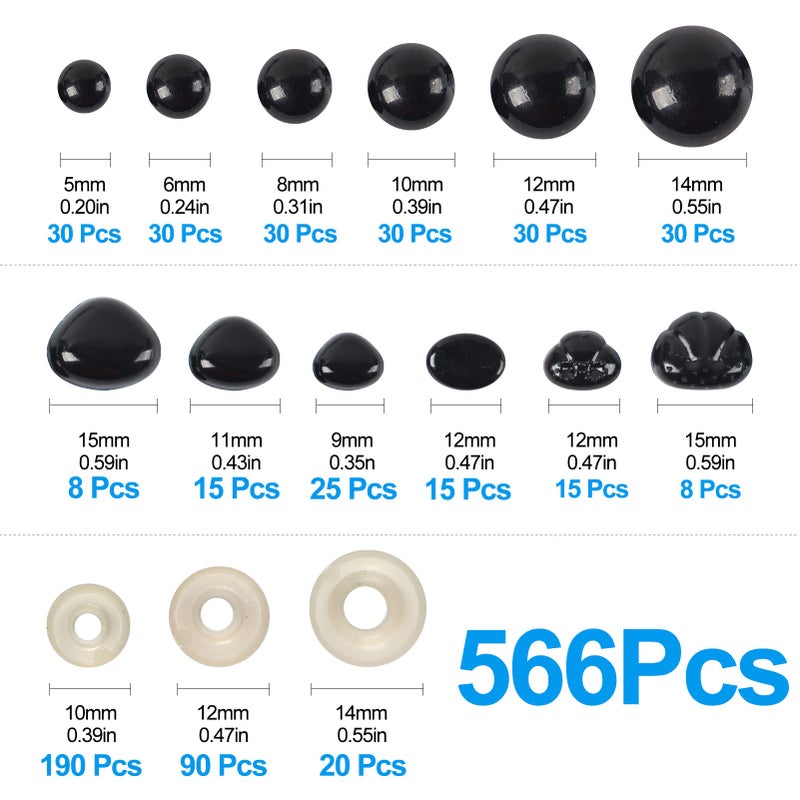 Yexixsr 566PCS Safety Eyes and Noses for Amigurumi, Stuffed Crochet Eyes with Washers, Craft Doll Eyes and Nose for Teddy Bear, Crochet Toy, Stuffed Doll and Plush Animal (Various Sizes) - Image 4