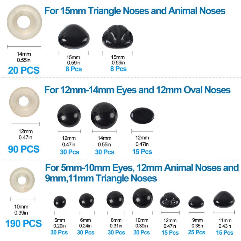 Yexixsr 566PCS Safety Eyes and Noses for Amigurumi, Stuffed Crochet Eyes with Washers, Craft Doll Eyes and Nose for Teddy Bear, Crochet Toy, Stuffed Doll and Plush Animal (Various Sizes) - Image 5