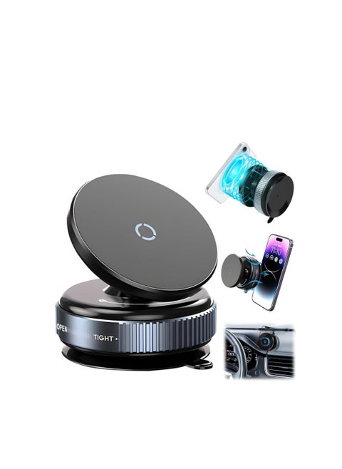 Vacuum Magnetic Suction Phone Mount for iPhone and Android, Magnetic Car Holder , One-Touch Lock & 360° Adjustable, Ideal for Car Screen, Gym, Mirror & Smooth Surfaces