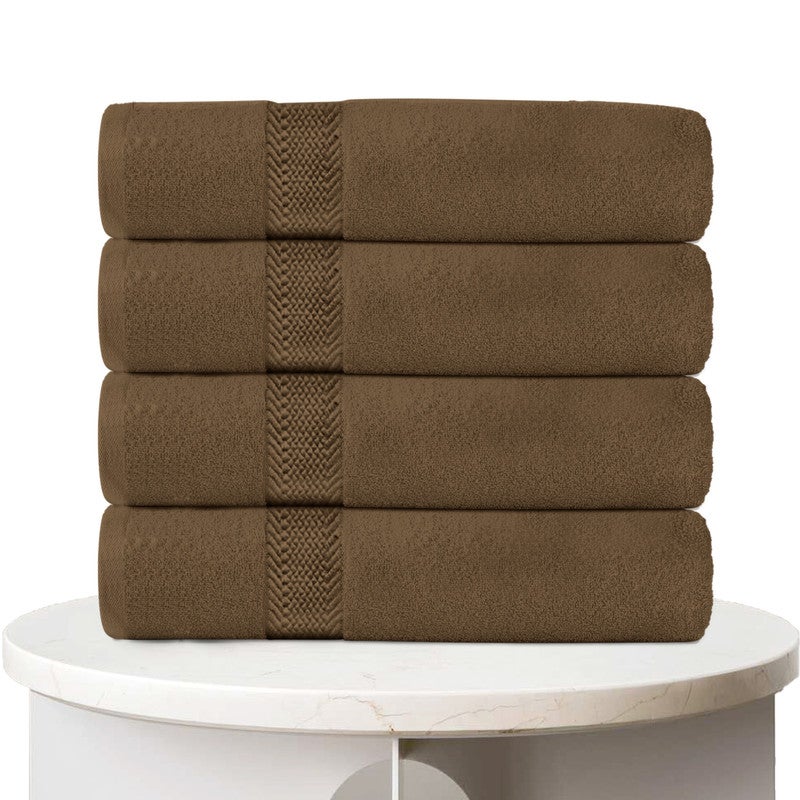 REST Bath Sheet   Set of 4 Wood Brown Cotton Bath Sheet  100x150cm , 39x59 inch Absorbent Cotton Hotel Quality Quick-Dry Durable Comfortable Stylish Thick Bath Sheet Machine Washable - Image 1