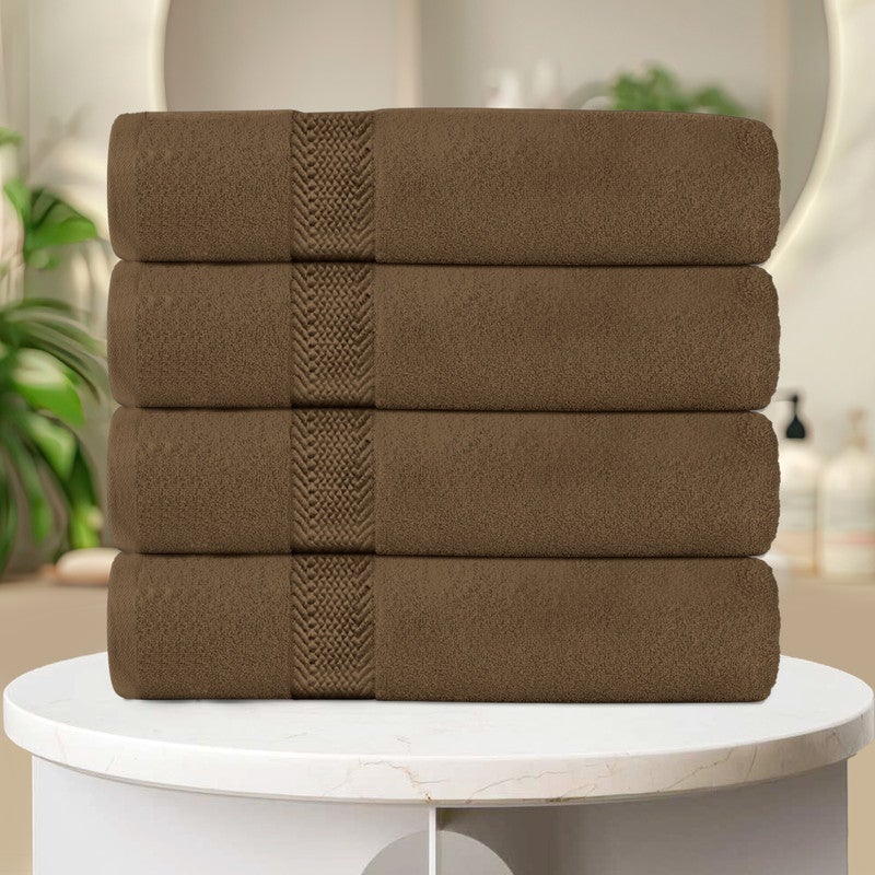 REST Bath Sheet   Set of 4 Wood Brown Cotton Bath Sheet  100x150cm , 39x59 inch Absorbent Cotton Hotel Quality Quick-Dry Durable Comfortable Stylish Thick Bath Sheet Machine Washable - Image 2