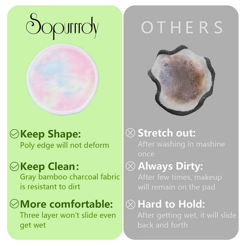 Sopurrrdy 28 Pack Reusable Makeup Remover Face Pads with Laundry Bag Washable Soft and Comfortable Cleaning Face Skin,Washable Bamboo Cotton Rounds Colorful - Image 5