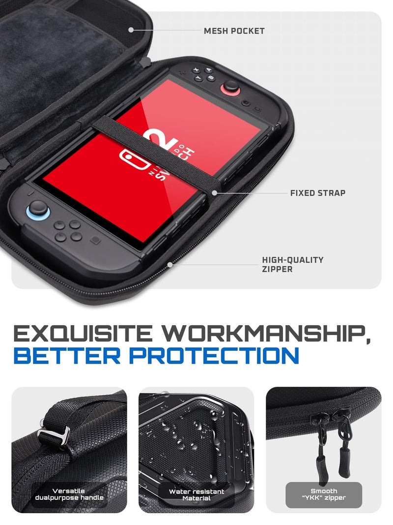 SUPCASE Pro Edition for Nintendo Switch 2 Carrying Case 2025, [12 Game Card Storage] [Military-Grade Protection] Spacious Portable Hard Shell Travel Bag for Switch 2 Console & Accessories, Black - Image 4