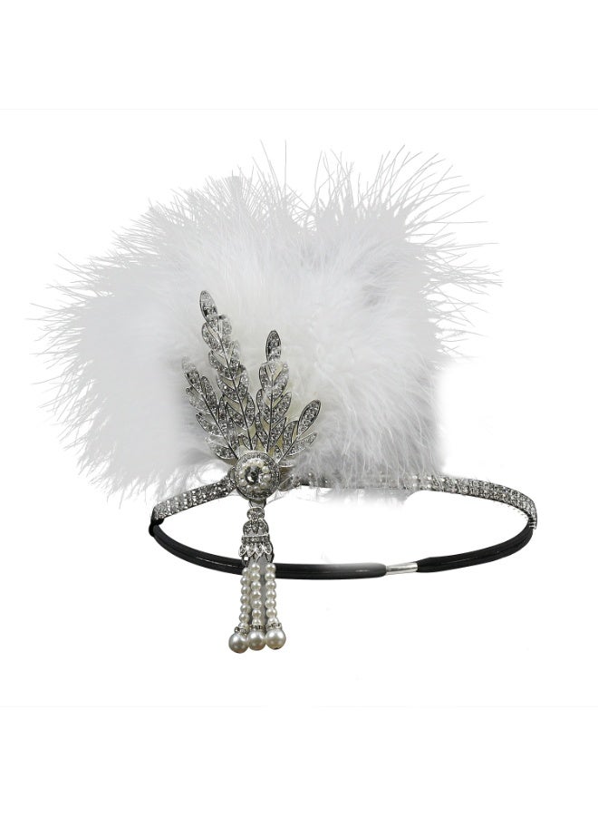 1920s Feather Headwear, Rhinestone Headpiece, Roaring 20s Great Gatsby Headpiece Hair Accessories for Women(White) - Image 1