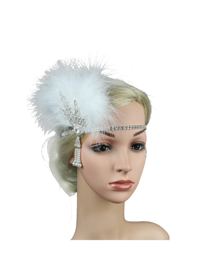 1920s Feather Headwear, Rhinestone Headpiece, Roaring 20s Great Gatsby Headpiece Hair Accessories for Women(White) - Image 4