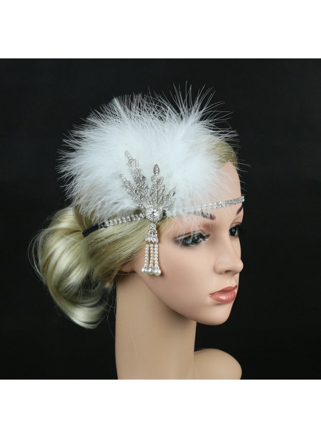 1920s Feather Headwear, Rhinestone Headpiece, Roaring 20s Great Gatsby Headpiece Hair Accessories for Women(White) - Image 5