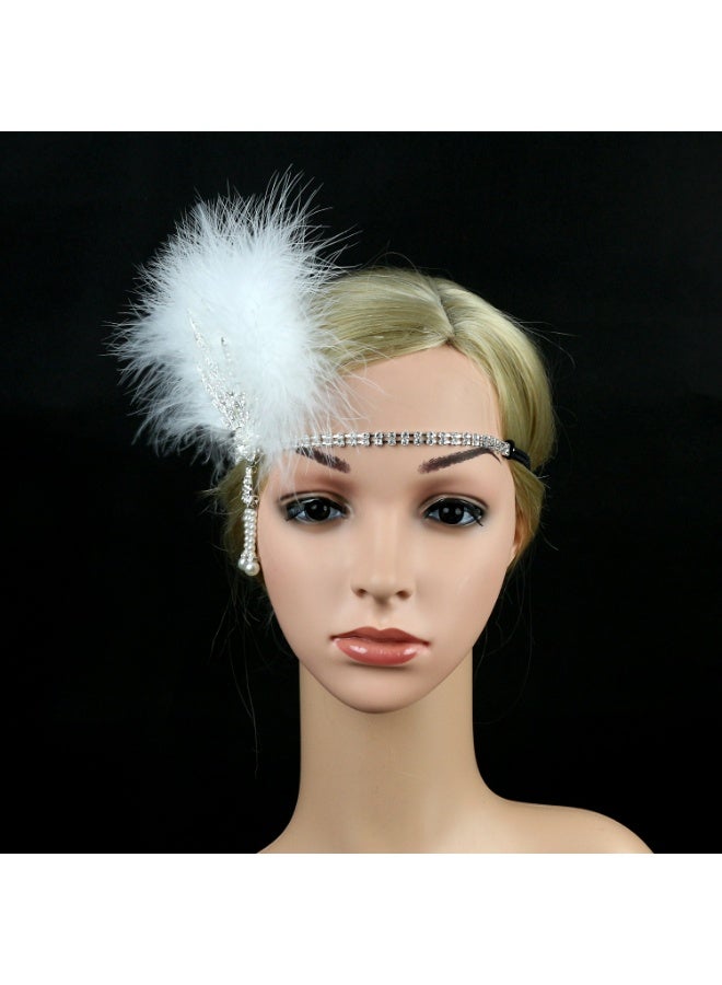 1920s Feather Headwear, Rhinestone Headpiece, Roaring 20s Great Gatsby Headpiece Hair Accessories for Women(White) - Image 3
