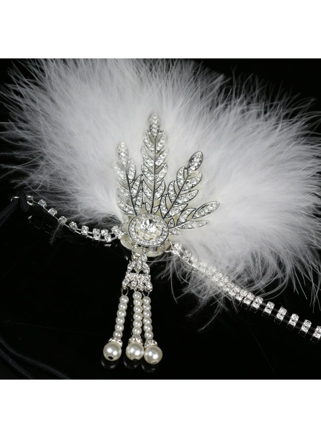 1920s Feather Headwear, Rhinestone Headpiece, Roaring 20s Great Gatsby Headpiece Hair Accessories for Women(White) - Image 2