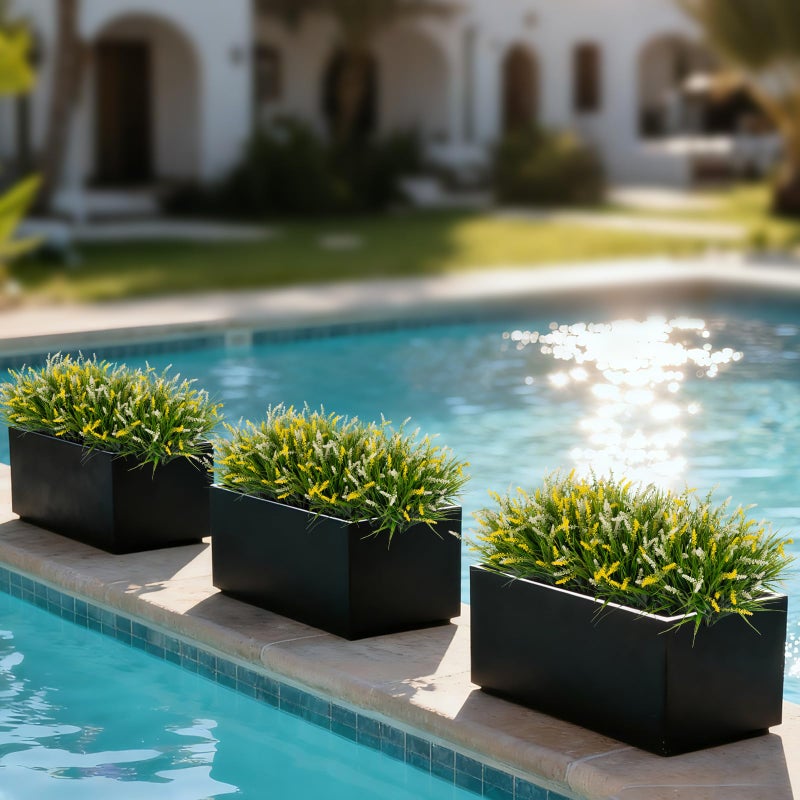 Ammyoo Artificial Faux Plants for Outdoor Spring Decoration, 12 Pcs Fake Monkey Grass for Garden Porch Balcony Planters, Fake Flowers Shrubs UV Resistant No Fade Plants Greenery Bush(Yellow White) - Image 5