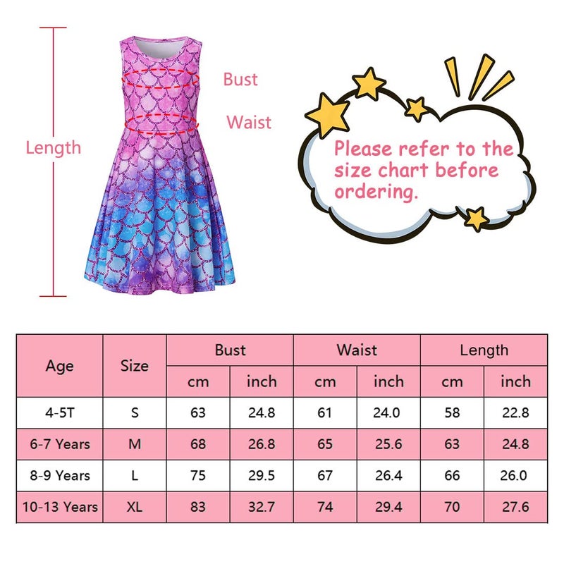 Funnycokid Girls Mermaid Dress Size 10-12 Kids Sleeveless Summer Sundress Birthday Party Outfit Twirly Clothes 10 12 Years Pink - Image 5