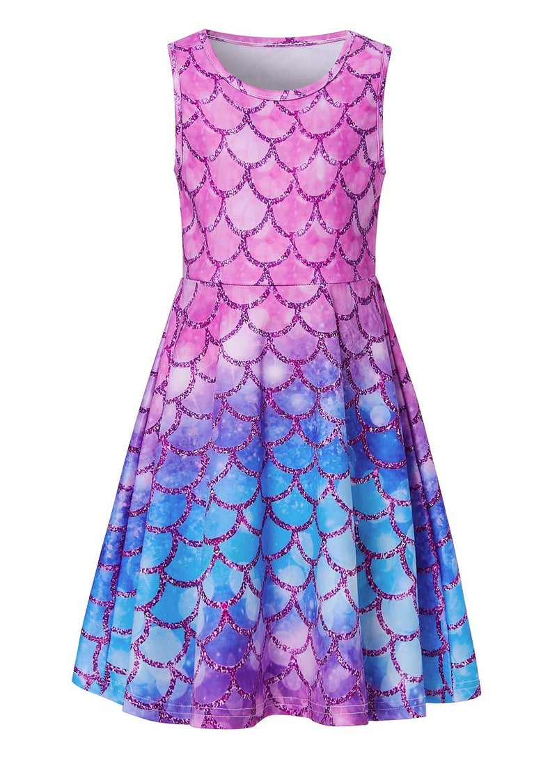 Funnycokid Girls Mermaid Dress Size 10-12 Kids Sleeveless Summer Sundress Birthday Party Outfit Twirly Clothes 10 12 Years Pink - Image 1