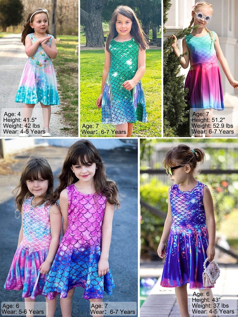 Funnycokid Girls Mermaid Dress Size 10-12 Kids Sleeveless Summer Sundress Birthday Party Outfit Twirly Clothes 10 12 Years Pink - Image 4