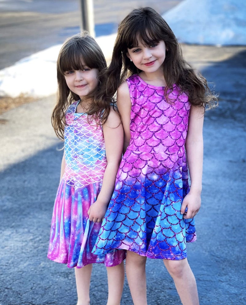 Funnycokid Girls Mermaid Dress Size 10-12 Kids Sleeveless Summer Sundress Birthday Party Outfit Twirly Clothes 10 12 Years Pink - Image 2