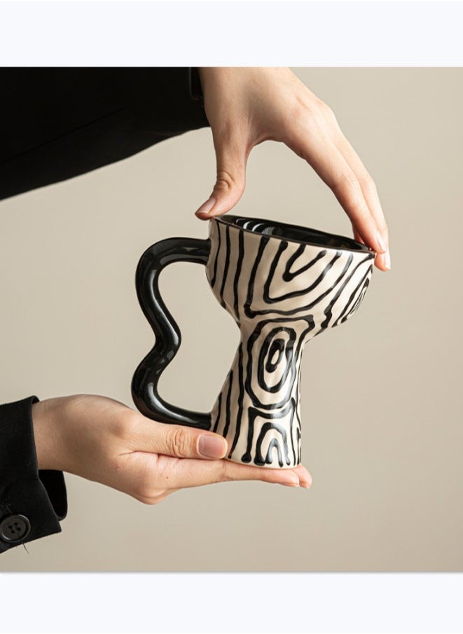 Generic Retro Style Tall Ceramic Coffee Cup With Butterfly Shaped Grip, Annual Ring Ceramic Mug Artwork Suitable For Coffee,Tea,Beverage,Water 210ML  - Image 1