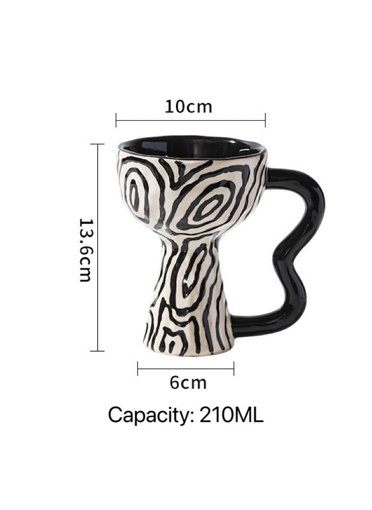 Generic Retro Style Tall Ceramic Coffee Cup With Butterfly Shaped Grip, Annual Ring Ceramic Mug Artwork Suitable For Coffee,Tea,Beverage,Water 210ML  - Image 2