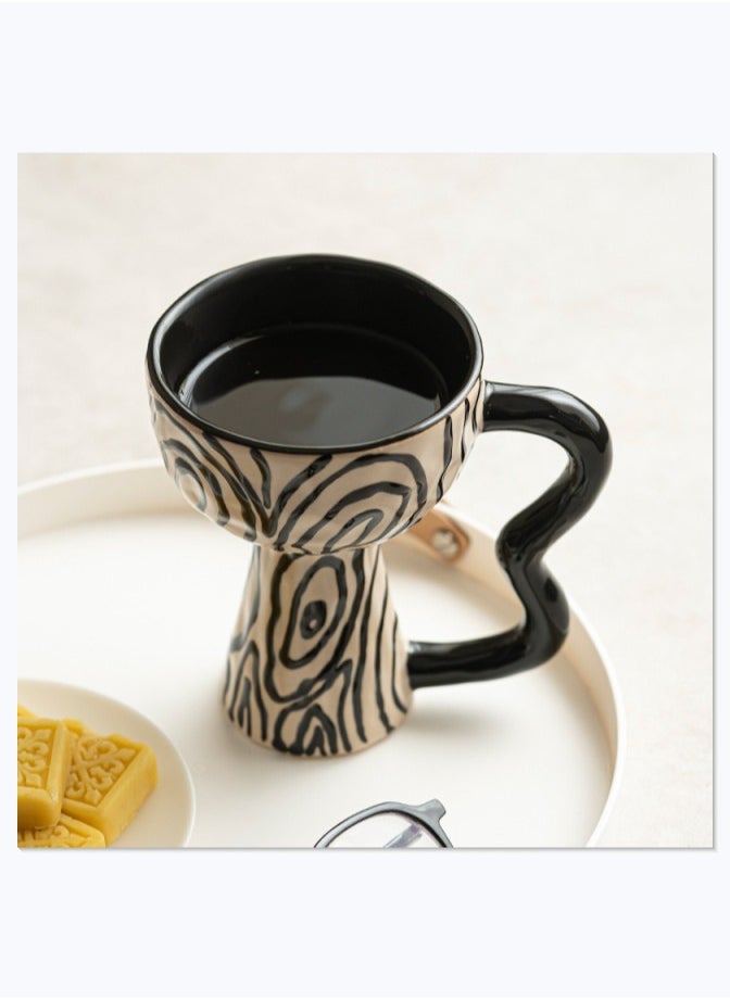 Generic Retro Style Tall Ceramic Coffee Cup With Butterfly Shaped Grip, Annual Ring Ceramic Mug Artwork Suitable For Coffee,Tea,Beverage,Water 210ML  - Image 5