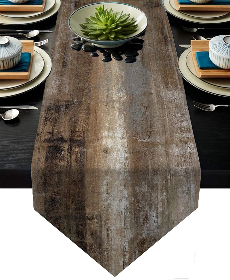 AILUER Brown Grey Table Runner Abstract Modern Art Burlap Table Runners For Table Dresser Runner Farmhouse Style For Dinner Party Holidays Home Decoration (Brown And Grey  13 ""X 71 "") - Image 1