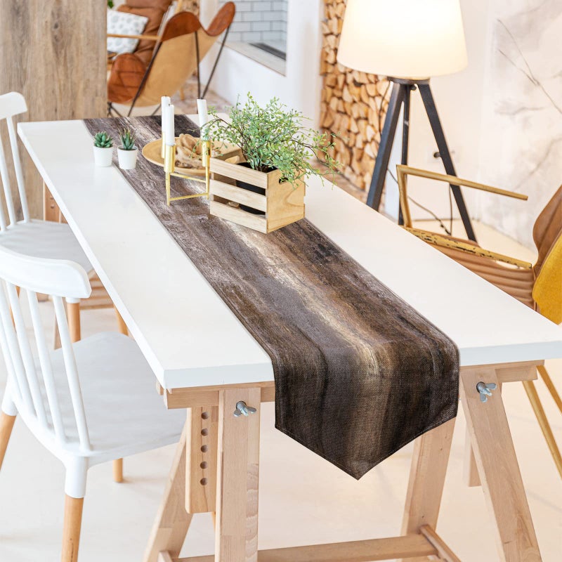AILUER Brown Grey Table Runner Abstract Modern Art Burlap Table Runners For Table Dresser Runner Farmhouse Style For Dinner Party Holidays Home Decoration (Brown And Grey  13 ""X 71 "") - Image 3