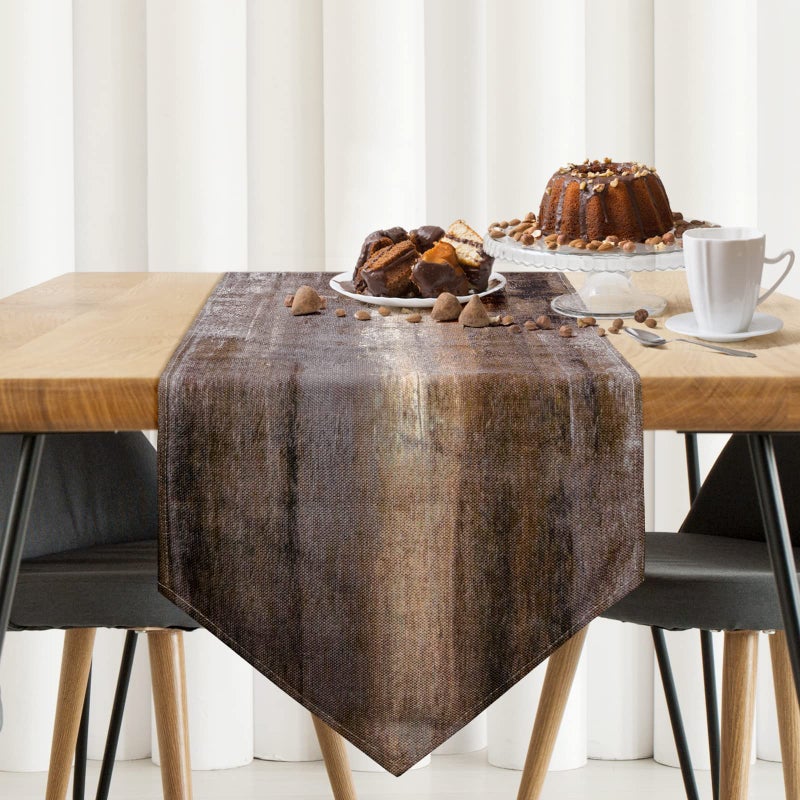 AILUER Brown Grey Table Runner Abstract Modern Art Burlap Table Runners For Table Dresser Runner Farmhouse Style For Dinner Party Holidays Home Decoration (Brown And Grey  13 ""X 71 "") - Image 2