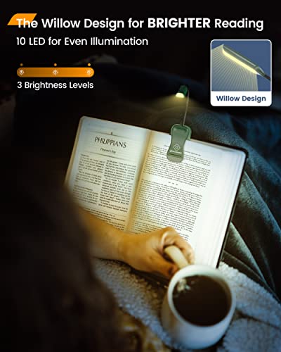 Glocusent Willow Book Light for Reading in Bed, 10LED Bright Reading Light, 3 Colors & 3 Brightness, Rechargeable Book Light Lasts for 80hr, Lightweight Clip on Book Light, Perfect for Book Lovers - Image 2