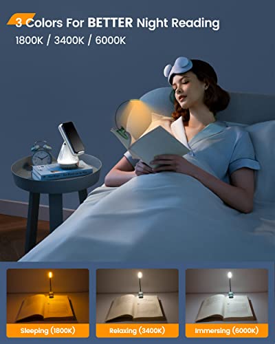 Glocusent Willow Book Light for Reading in Bed, 10LED Bright Reading Light, 3 Colors & 3 Brightness, Rechargeable Book Light Lasts for 80hr, Lightweight Clip on Book Light, Perfect for Book Lovers - Image 3