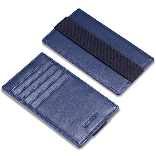 HISCOW Car Sun Visor Card Holder with Elastic Band Fastener - Italian Calfskin (Dark Blue) - Image 1