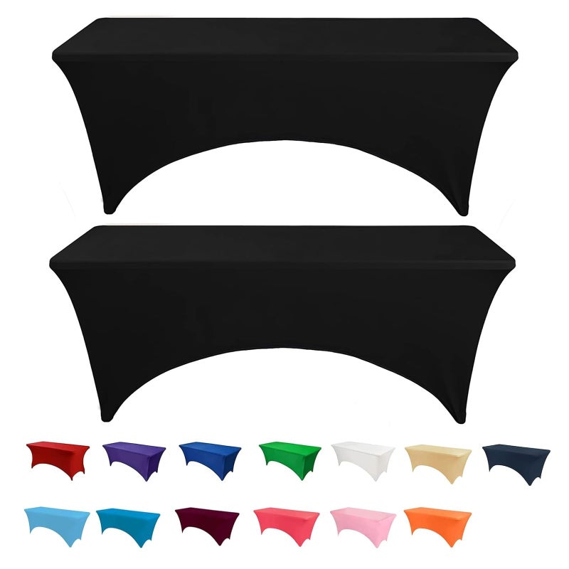 Newthinking 6FT Stretch Tablecloth for Craft 2 Pack Spandex Stretch Table Cloth Washable and Wrinkle Resistant Market Stall Table Cover for Banquet Folding Table Event Wedding Black