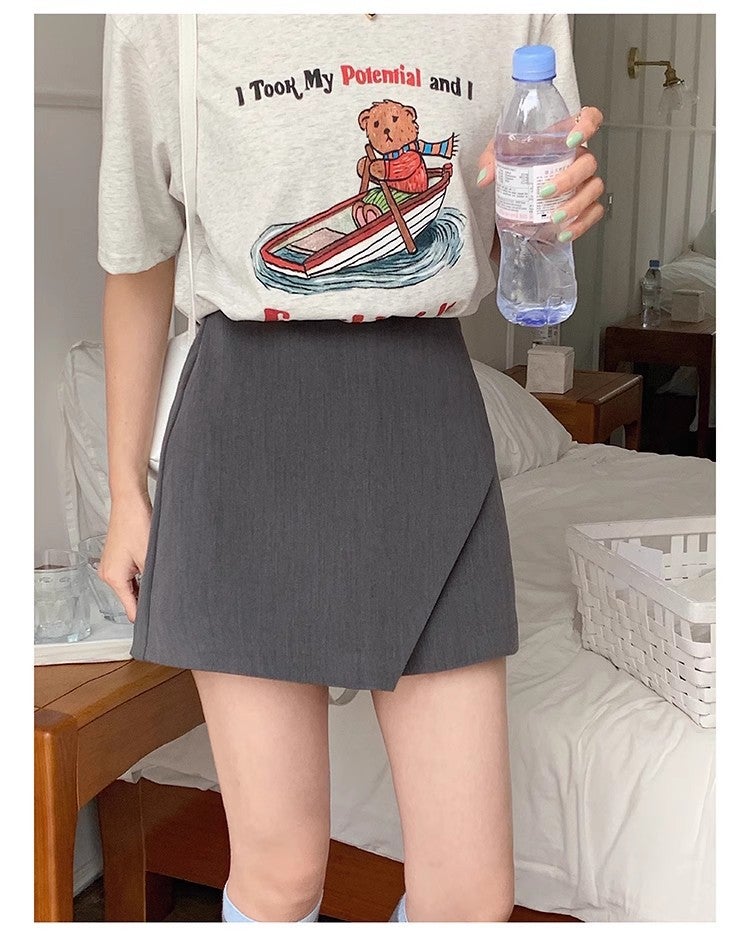 Black Skirt Womens 2024 New Spring and Summer High Waist Small Spice Girl Split A- Line One-Step Hip Short Culottes Gray