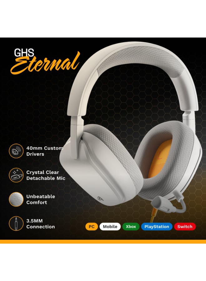 GLORIOUS GHS Eternal Stereo Gaming Headset for PC, PS5, PS4, Xbox, Switch - Specially Tuned Driver, Adjustable Detachable Microphone, 3.5mm - Durable, All Day White - Image 2