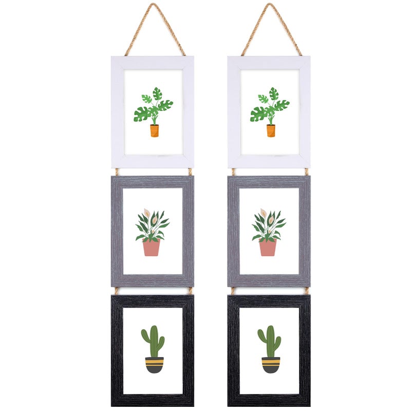 Lavezee 5x7 إطارات صور ملصقة للجدار معلقة 6 فتحة ثلاثية الإطار العمودي مصنوعة لعرض 7 × 5 بوصة طباعة ألوان متنوعة - Image 1